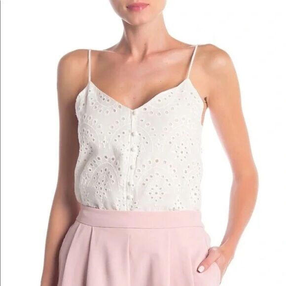 Elodie  White Eyelet Crochet Button Front Cami - Picture 1 of 7